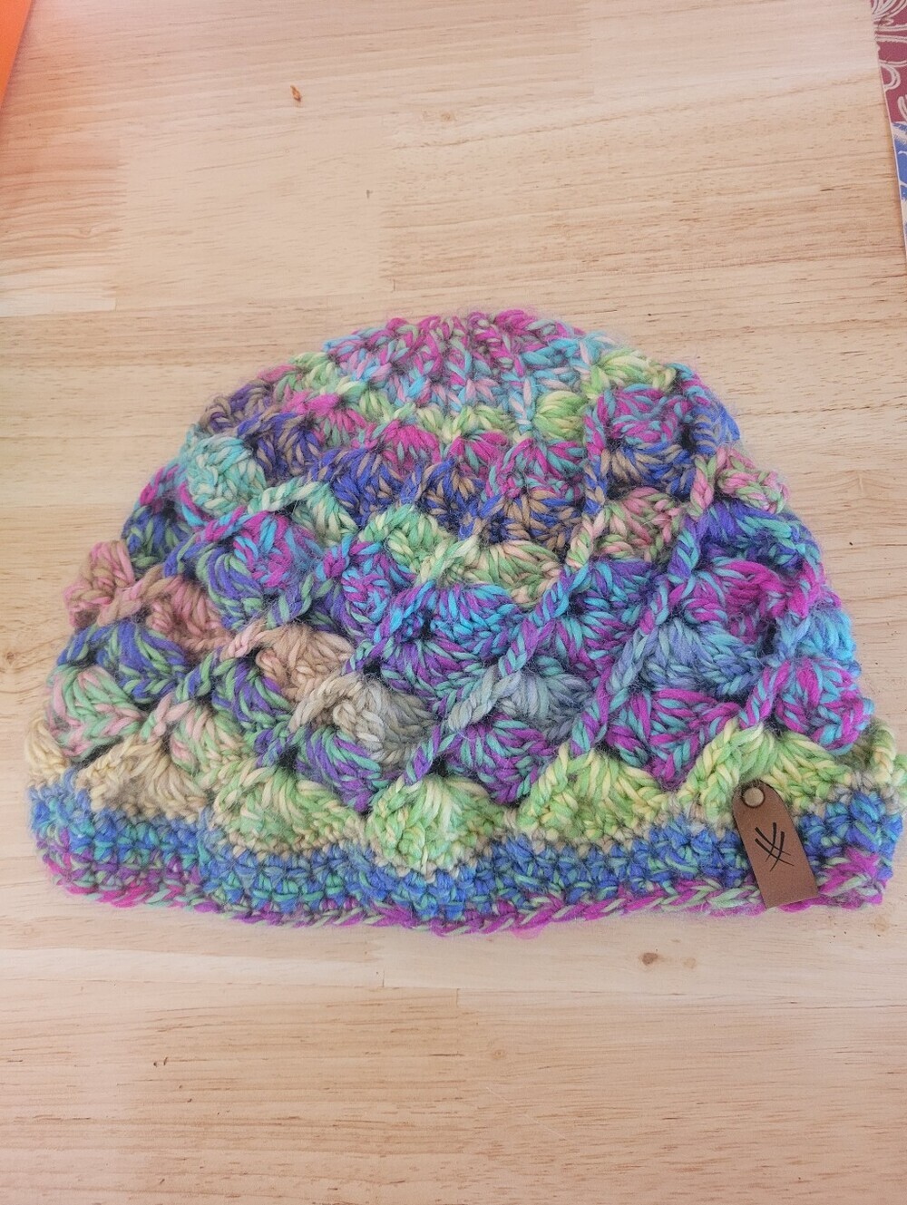 Vintage Chunky Knit Crochet Beanie Multi-Color Slouchy Winter Cap
